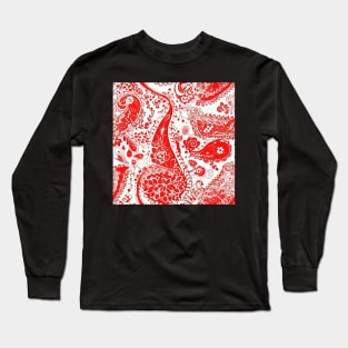 Red and White Paisley Pattern Long Sleeve T-Shirt